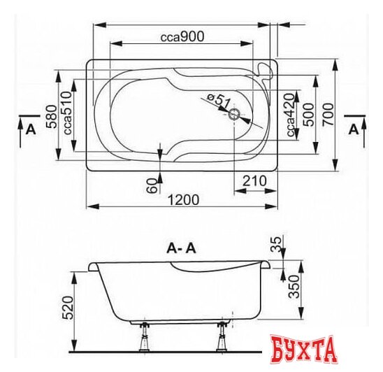Ванна VagnerPlast Nike 120x70 (с каркасом) 2