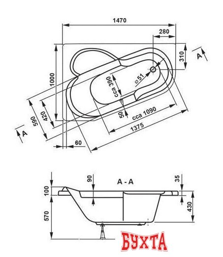 Ванна VagnerPlast Selena 147x100 L (с каркасом и экраном) 2
