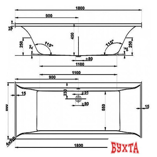 Ванна VagnerPlast Veronela 180x80 (с каркасом и 2 экранами) 2