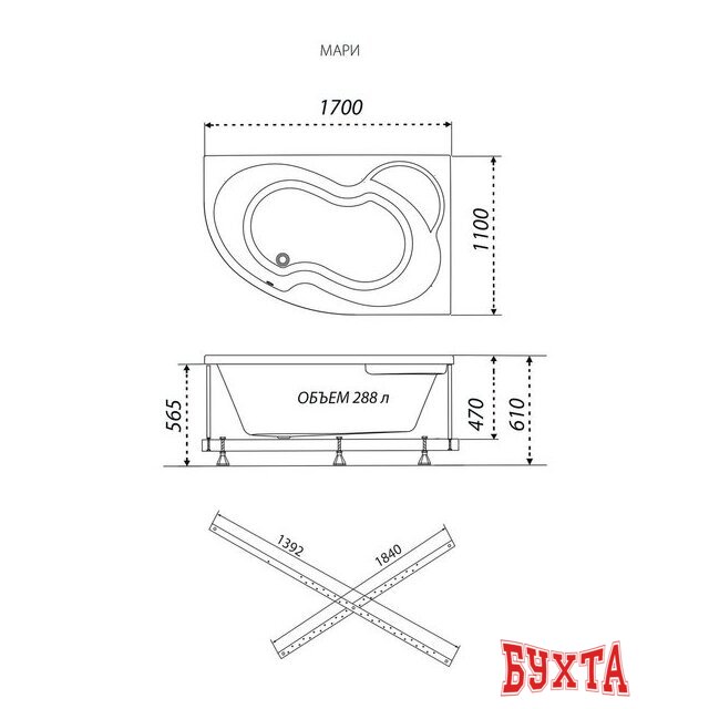 Ванна Triton Мари 170х110 правая 4