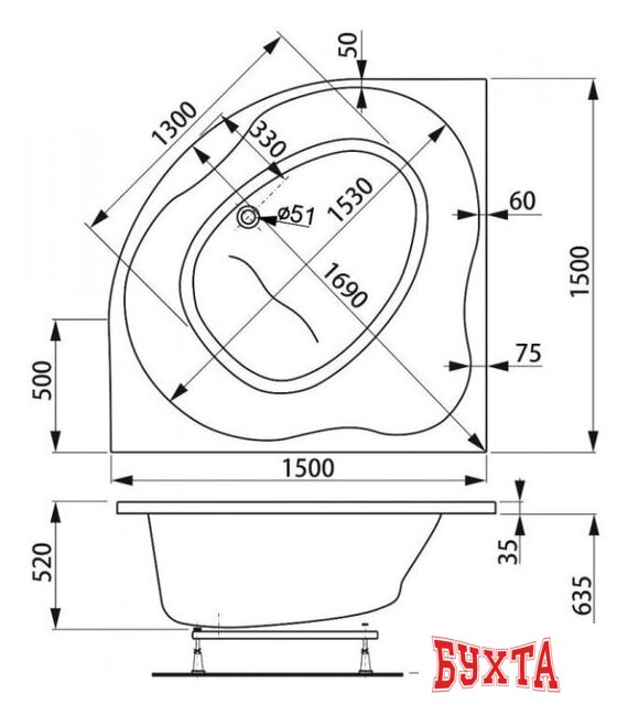 Ванна VagnerPlast Plejada 150x150 3