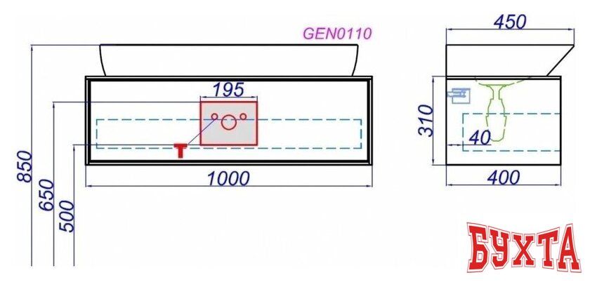 Мебель для ванных комнат Aqwella Тумба под умывальник Genesis 100 GEN0110W 2