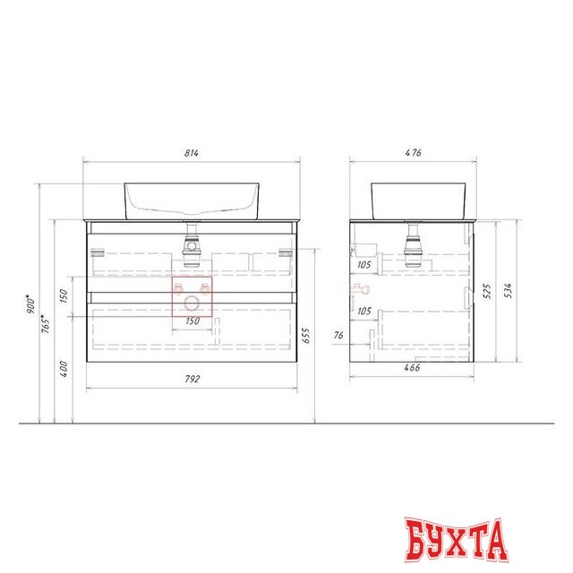 Мебель для ванных комнат Aqwella Тумба под умывальник Geometria GE01082SH+STG814X476MW 5