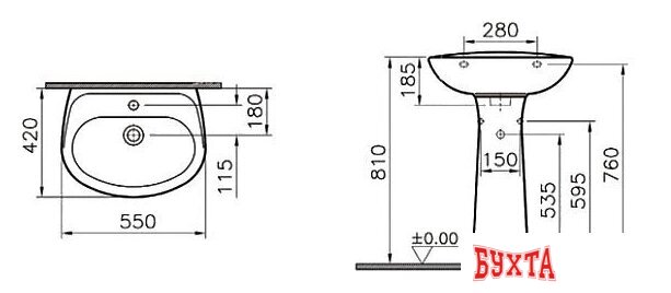 Умывальник Vitra Normus 55x42 (9600B003-7650) 3