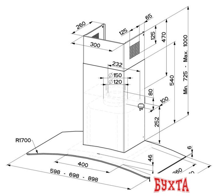 Кухонная вытяжка Faber Ray SRM LED X/V A90 325.0557.524 2