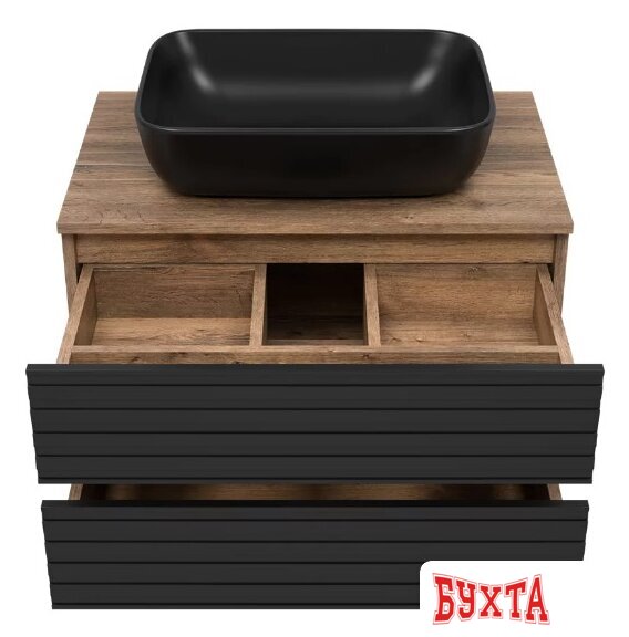 Мебель для ванных комнат Brevita Тумба под умывальник Dakota 70 DAK-09070-19/02-2Я (черный/темное дерево) 4