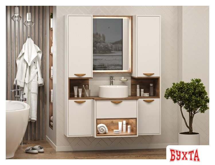 Мебель для ванных комнат Brevita Шкаф-пенал для ванной Bergen 35 BER-05035-01-19-ПоЛ (белый/темное дерево) 5