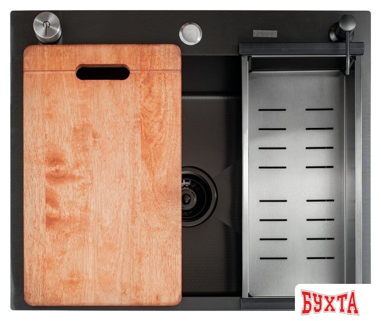 Кухонная мойка Futur FK 5550 Eco Embossing Pop-up Board plus (Black Nano)
