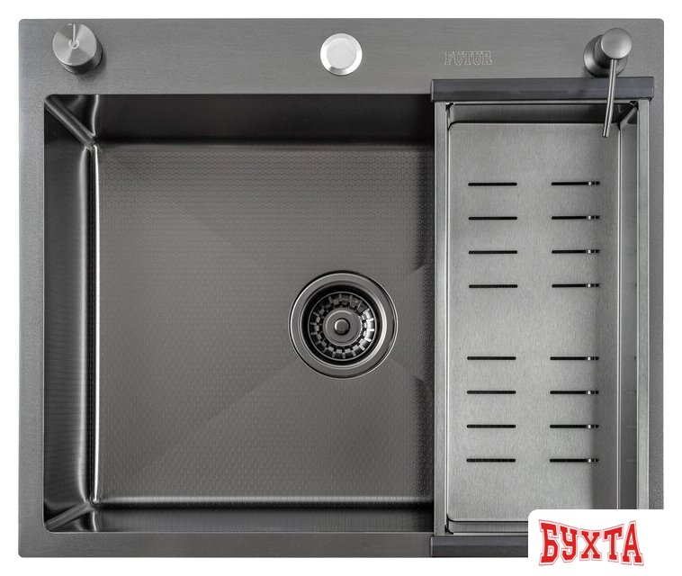 Кухонная мойка Futur FK 6050 Eco Embossing Pop-up Standart (Black Nano)