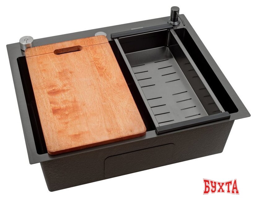 Кухонная мойка Futur FK 6050 Eco Embossing Pop-up Board plus (Black Nano) 2