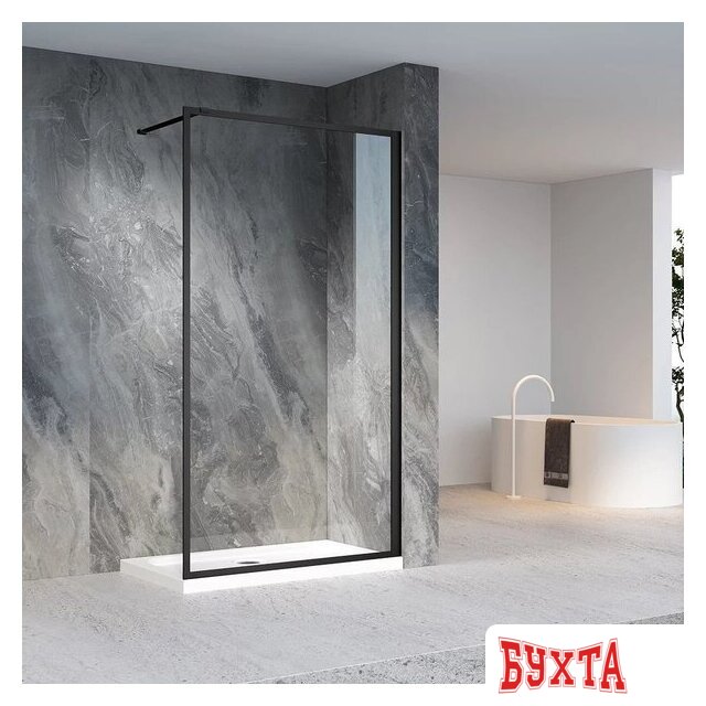 Душевая стенка Veconi 100x200 KR81B-100-01-C8 (стекло прозрачное/черный) 2