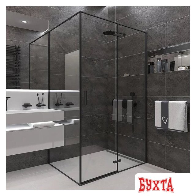 Душевая стенка Veconi 80x195 KP07B-80-01-C4 (стекло прозрачное/черный) 2