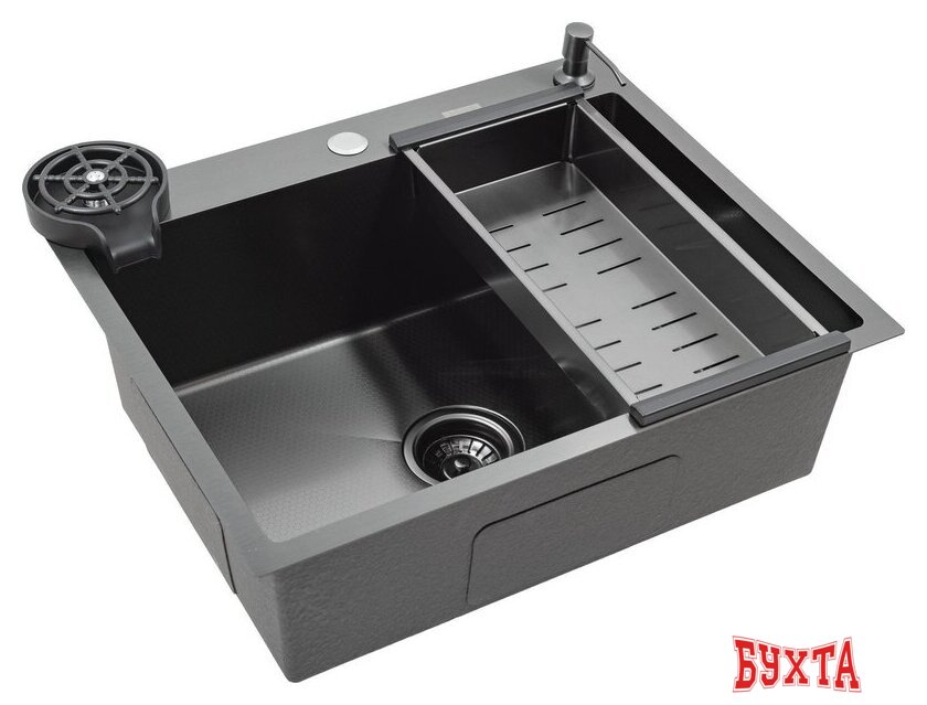 Кухонная мойка Futur FK 5550 Eco Embossing Pop-up Rinzer plus (Black Nano) 2