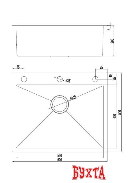 Кухонная мойка Futur FK 5550 Eco Embossing Pop-up Standart (Satin) 5