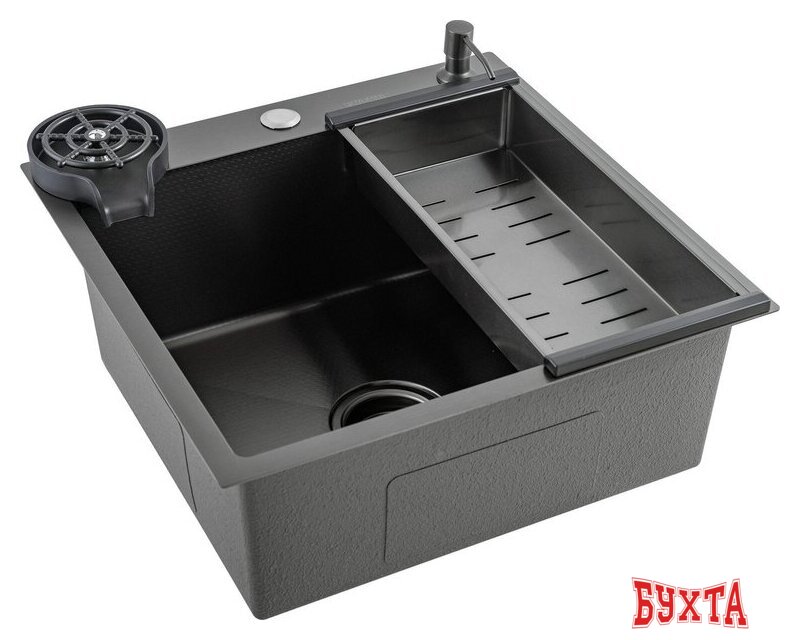 Кухонная мойка Futur FK 5050 Eco Embossing Pop-up Rinzer plus (Black Nano) 1