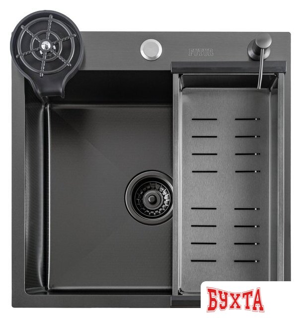 Кухонная мойка Futur FK 5050 Eco Embossing Pop-up Rinzer plus (Black Nano) 2