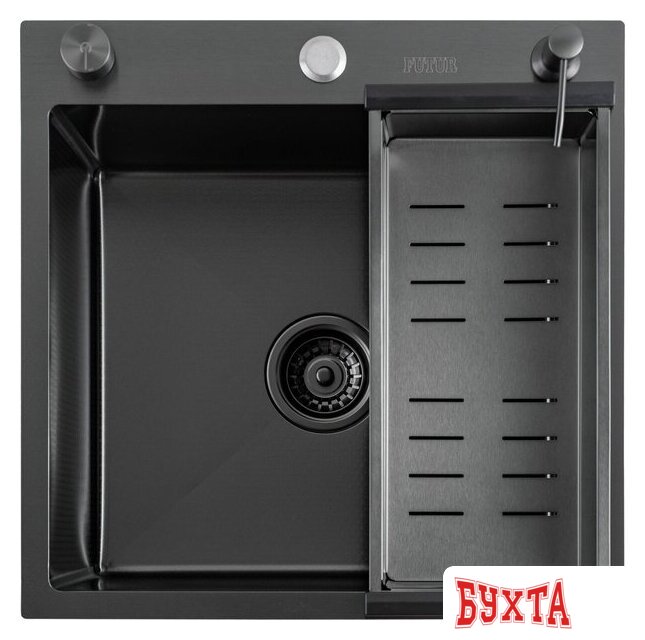 Кухонная мойка Futur FK 5050 Eco Embossing Pop-up Roll plus (Black Nano) 3