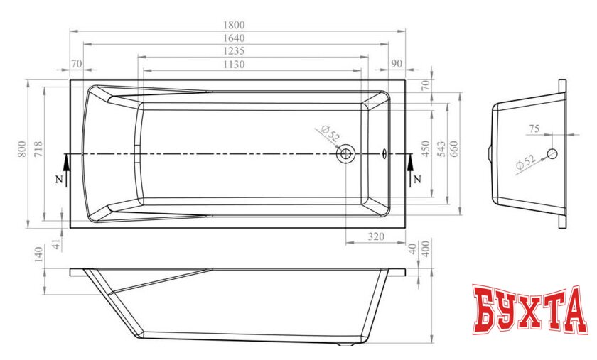 Ванна Lavinia Boho One 180x80 3701008P 3