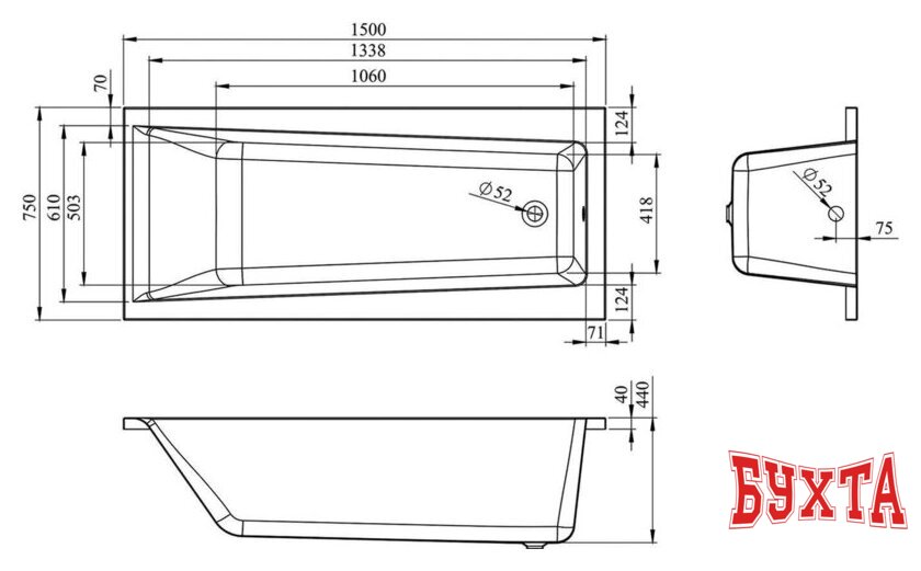 Ванна Lavinia Boho Rock 150x75 3707005P 3