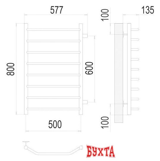 Полотенцесушитель TERMINUS Виктория П8 500x800 нп (хром) 3