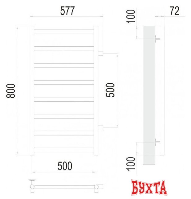 Полотенцесушитель TERMINUS Аврора П8 500x800 (боковое подключение 500, сатин) 3