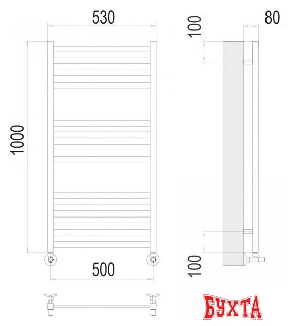Полотенцесушитель TERMINUS Грета П13 500x1000 (хром) 3