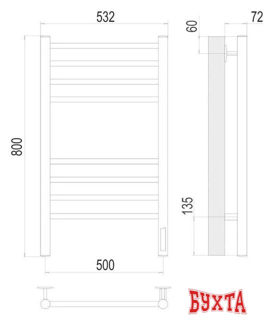 Полотенцесушитель TERMINUS КС Аврора П8 500х800 (золото, Quick Touch) 2