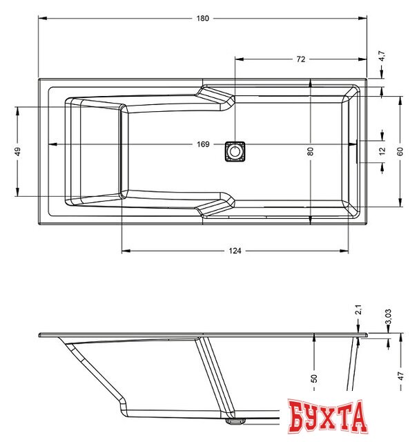 Ванна Riho Still Shower 180x80 BR05005 (без ножек) 3