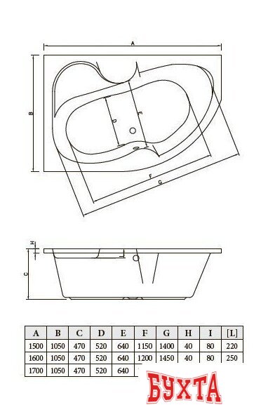 Ванна Bonito Home Arizona 170x105L (с ножками Standart) 5