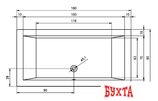 Ванна Riho Lugo 180x90 BT03 (с ножками) 2