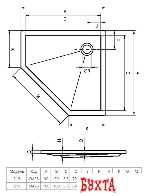 Душевой поддон Riho 213 90x90 [DA23] 2