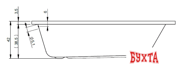 Ванна Riho Dola 160x70 BB30 (без ножек) 3