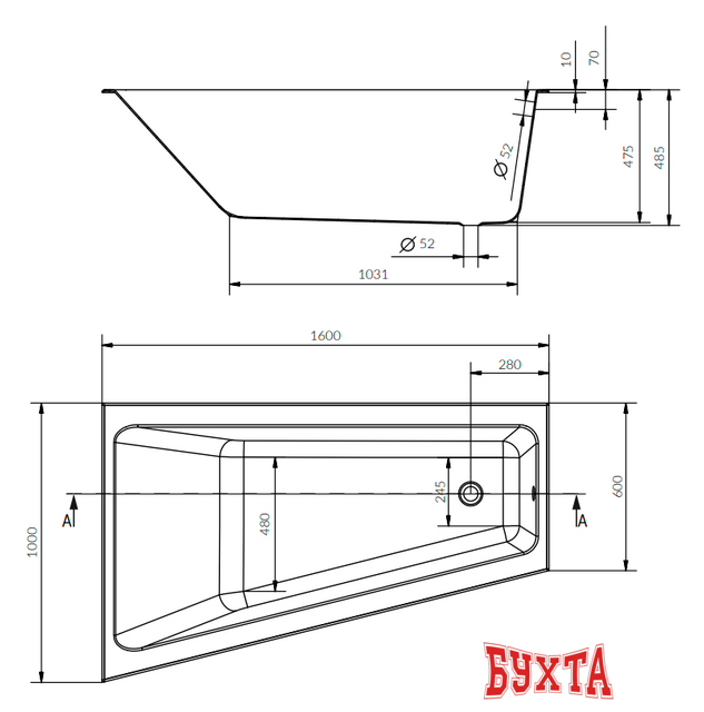 Ванна Cersanit Crea 160x100 R 3