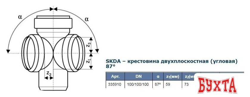 Фитинг Ostendorf Skolan dB SKDA – крестовина двухплоскостная 100x87° 335910 2