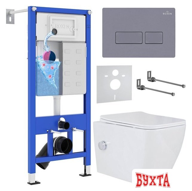 Унитаз подвесной Roxen Cube bidet в комплекте с инсталляцией StounFix Dual Fresh 6 в 1 966807 (кнопка: серый гранит) 1