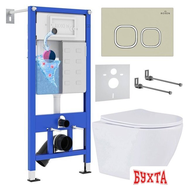 Унитаз подвесной Roxen Antares 530185-01 в комплекте с инсталляцией StounFix Dual Fresh 6 в 1 966461 (кнопка: бежевый) 1