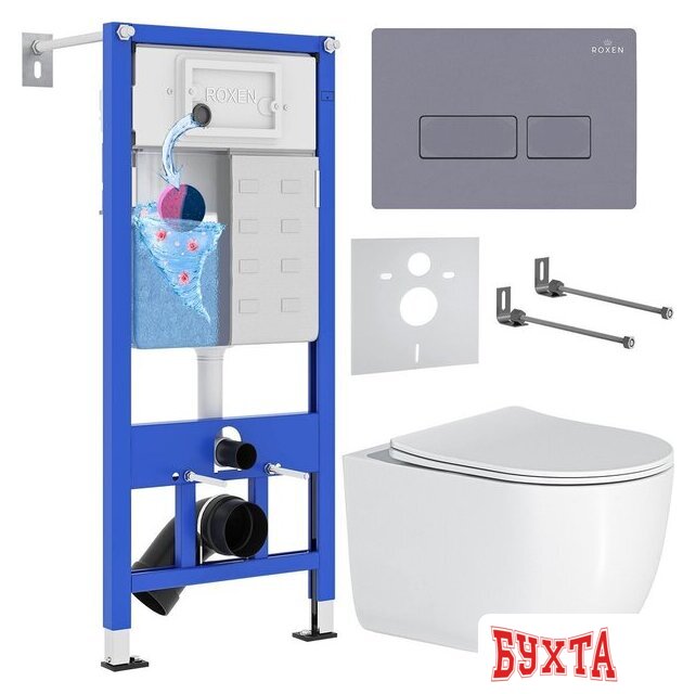 Унитаз подвесной Roxen Vortex в комплекте с инсталляцией StounFix Dual Fresh 6 в 1 966868 (кнопка: серый гранит) 1
