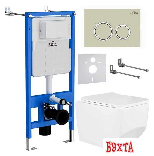 Унитаз подвесной Roxen Boro в комплекте с инсталляцией StounFix Dual Fresh 6 в 1 966244 (кнопка: бежевый) 2