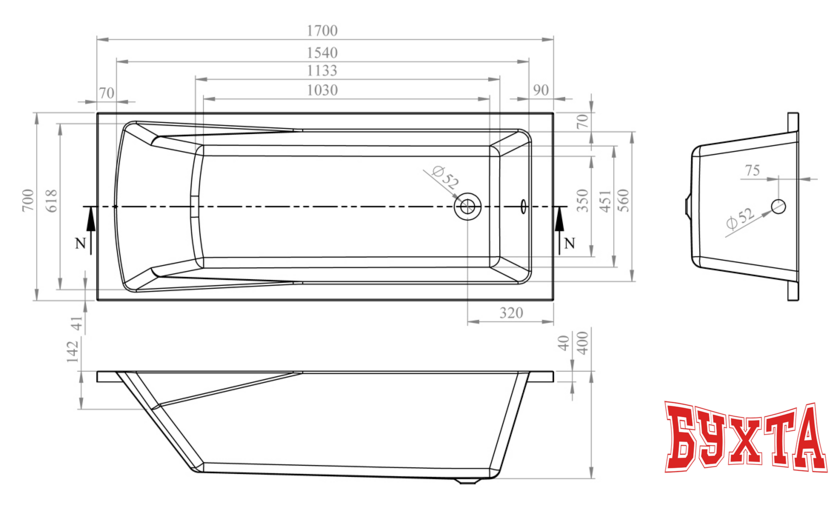 Ванна Lavinia Boho One 170x70 37010070 4