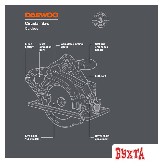 Дисковая (циркулярная) пила Daewoo Power DAS 1621Li Set (с 1-им АКБ) 3