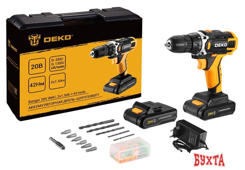 Дрель-шуруповерт Deko Banger 20V 080-1005 (с 2-мя АКБ, кейс, оснастка)
