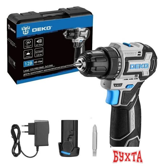 Дрель-шуруповерт Deko Loner 12V Pro 085-1011 (с 2-мя АКБ, кейс)