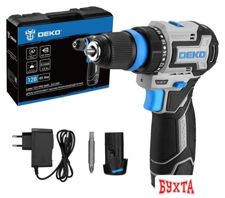 Дрель-шуруповерт Deko Loner 12V PRO 085-1122 (с 2-мя АКБ, кейс) 2
