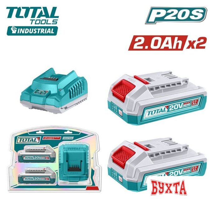 Аккумулятор с зарядным устройством Total TFBCPK2212 (20В/2x2 Ah + 20В)