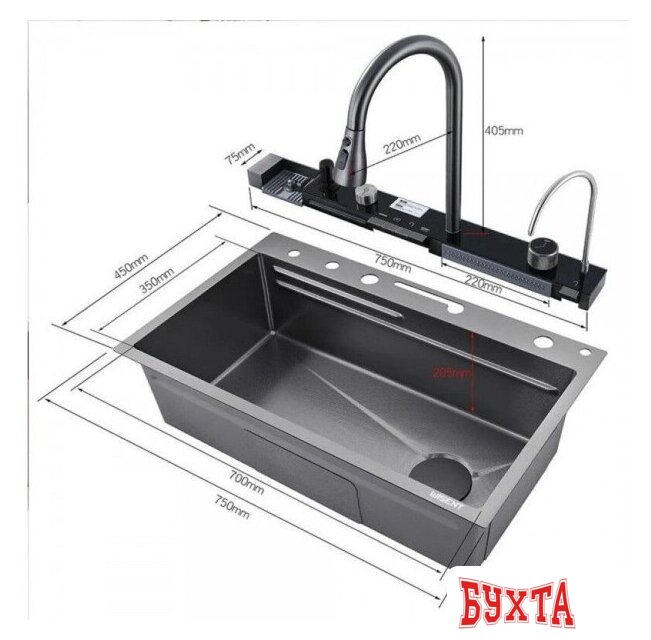Кухонная мойка Wisent WG-37545BDF 2