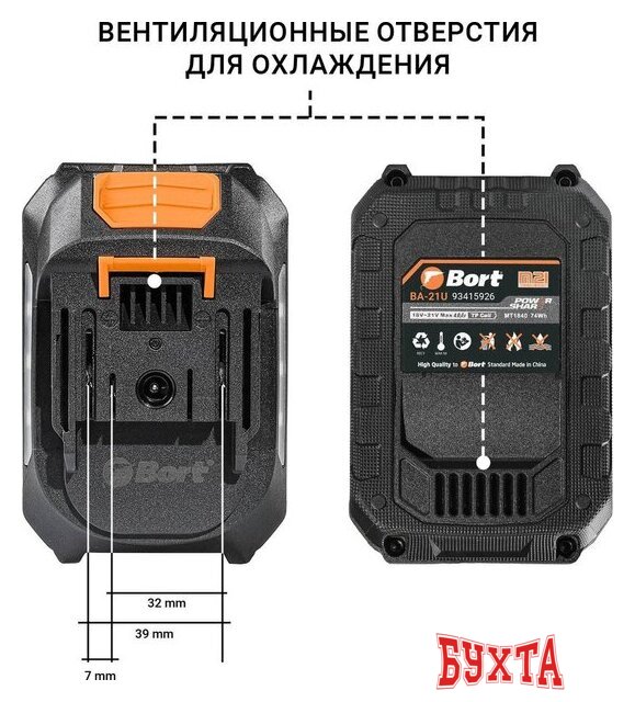 Аккумулятор для инструмента Bort BA-21U 93415926 (18В/4 Ah) 3