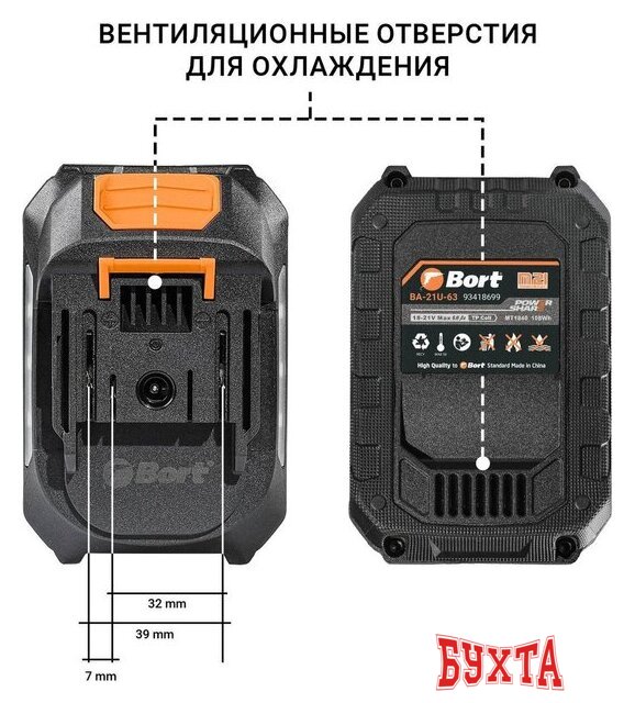 Аккумулятор для инструмента Bort BA-21U-63 93418699 (18В/6 Ah) 4