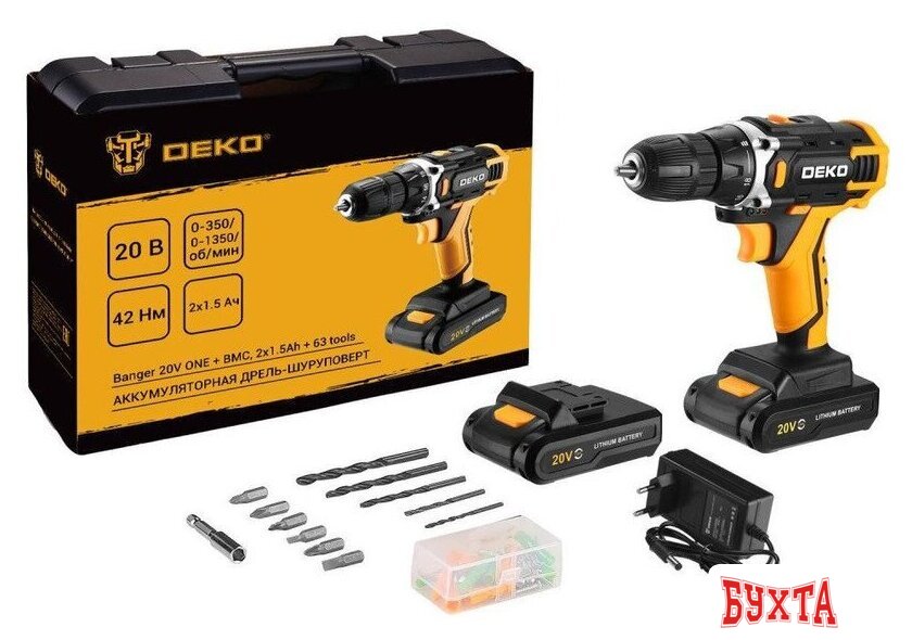 Дрель-шуруповерт Deko Banger 20V ONE + Set 63 083-1043 (с 2-мя АКБ, кейс)