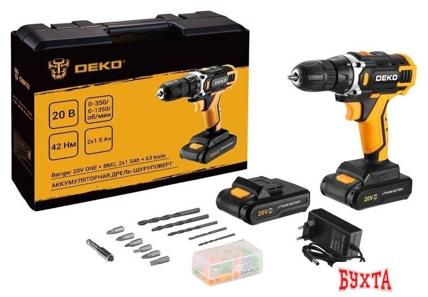 Дрель-шуруповерт Deko Banger 20V ONE + Set 63 083-1043 (с 2-мя АКБ, кейс) 2