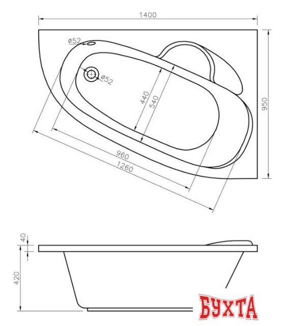Ванна Lavinia Boho Bell Pro 140x95 370214PL 3